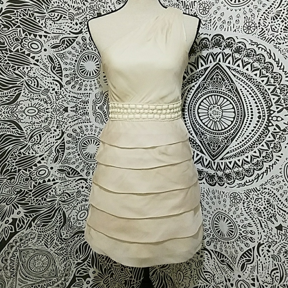 Aryn K One shoulder ruffle mini dress